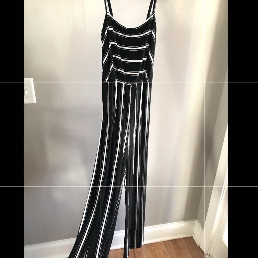 Black and white stripe, t-strap, pants jumper